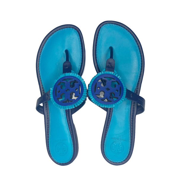 Tory Burch Shoes - Tory Burch Blue Miller Fringe Leather Thong Sandals 10.5